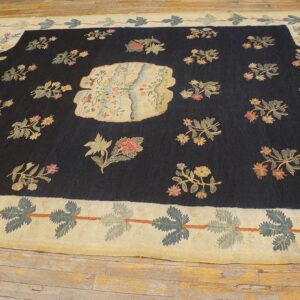 Antique Bessarabian Flat-Weave Carpet 7'3"×11'4" Black Medallion, Ivory Border, 18th Century / Circa 1750 - detail view 7