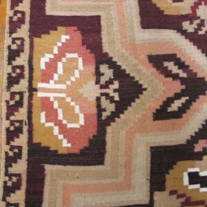 Antique Bessarabian Flat-Weave Carpet 5'2"×13'7" Dusty Rose & Olive, Circa 1925 - detail view 2
