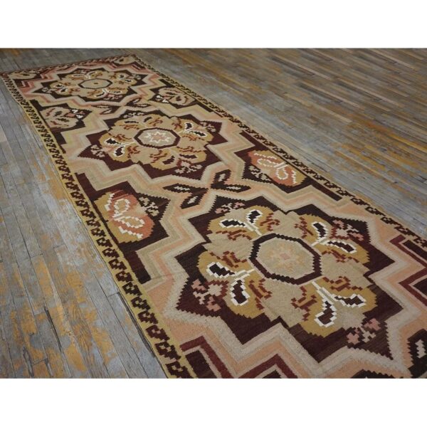 Antique bessarabian flat-weave carpet 5'2"×13'7" dusty rose & olive, circa 1925 - detail view 5