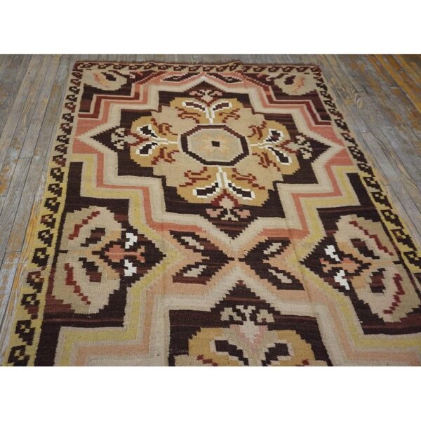Antique bessarabian flat-weave carpet 5'2"×13'7" dusty rose & olive, circa 1925 - detail view 6