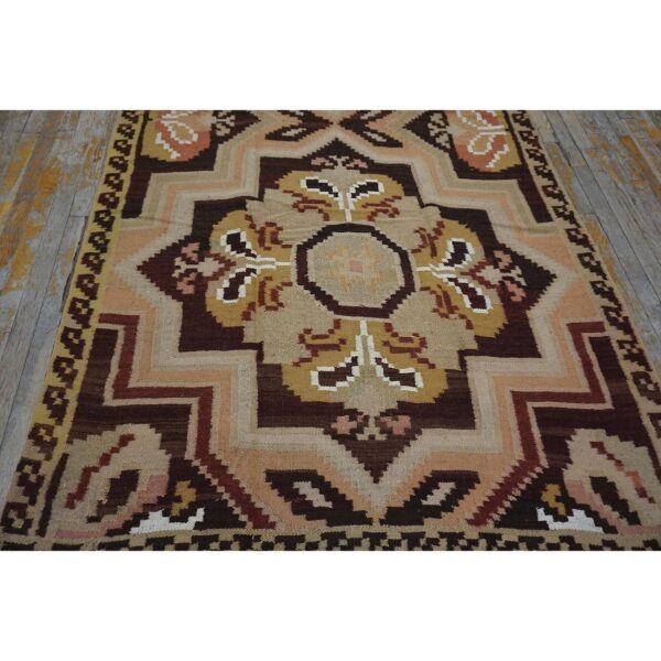 Antique bessarabian flat-weave carpet 5'2"×13'7" dusty rose & olive, circa 1925 - detail view 7