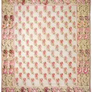Antique Bessarabian Flat-Weave Carpet 12'10"×14'6" Ivory Floral, Mid-19th Century, Circa 1850