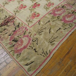 Antique Bessarabian Flat-Weave Carpet 12'10"×14'6" Ivory Floral, Mid-19th Century, Circa 1850 - detail view 1