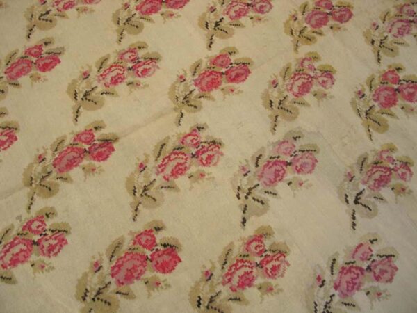 Antique bessarabian flat-weave carpet 12'10"×14'6" ivory floral, mid-19th century, circa 1850 - detail view 3