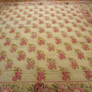 Antique Bessarabian Flat-Weave Carpet 12'10"×14'6" Ivory Floral, Mid-19th Century, Circa 1850 - detail view 4