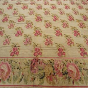 Antique Bessarabian Flat-Weave Carpet 12'10"×14'6" Ivory Floral, Mid-19th Century, Circa 1850 - detail view 5
