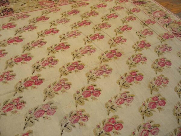 Antique bessarabian flat-weave carpet 12'10"×14'6" ivory floral, mid-19th century, circa 1850 - detail view 6