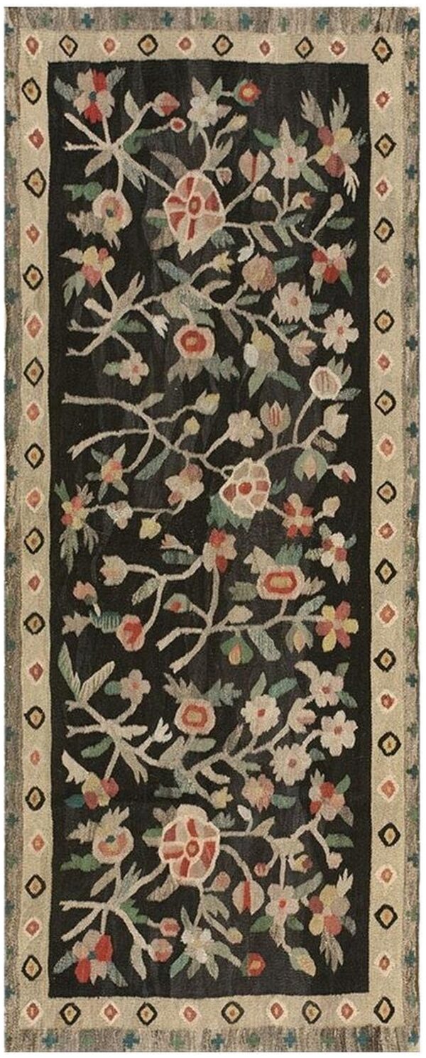Antique bessarabian rug 3'×7'3" hand-woven wool, moldova, circa 1900
