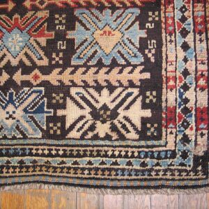 Antique Caucasian Karabagh Rug 3'4"×6'3" Brown Tribal, Ivory Border, Circa 1900 - detail view 1