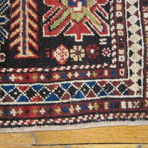 Antique Caucasian Karabagh Rug 3'4"×6'3" Brown Tribal, Ivory Border, Circa 1900 - detail view 2