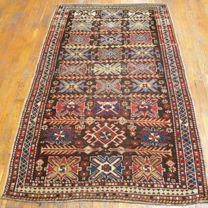 Antique Caucasian Karabagh Rug 3'4"×6'3" Brown Tribal, Ivory Border, Circa 1900 - detail view 4