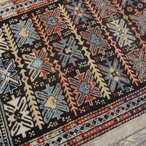 Antique Caucasian Karabagh Rug 3'4"×6'3" Brown Tribal, Ivory Border, Circa 1900 - detail view 5