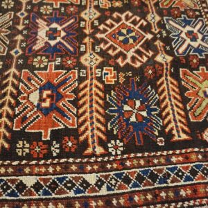 Antique Caucasian Karabagh Rug 3'4"×6'3" Brown Tribal, Ivory Border, Circa 1900 - detail view 6