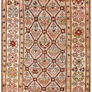 Antique Caucasian Karabagh Rug 3'6"×7'2" Pale Sky Blue, Ivory Border, Circa 1900