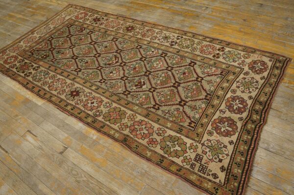 Antique caucasian karabagh rug 3'6"×7'2" pale sky blue, ivory border, circa 1900 2 Antique caucasian karabagh rug 3'6"×7'2" pale sky blue, ivory border, circa 1900 - detail view 1