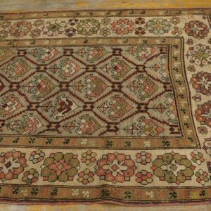Antique Caucasian Karabagh Rug 3'6"×7'2" Pale Sky Blue, Ivory Border, Circa 1900 - detail view 2