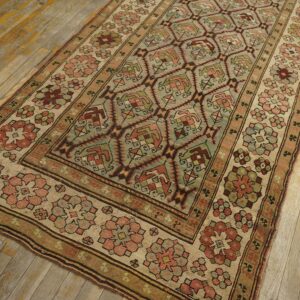 Antique Caucasian Karabagh Rug 3'6"×7'2" Pale Sky Blue, Ivory Border, Circa 1900 - detail view 4
