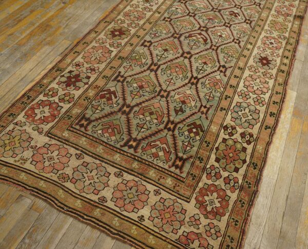 Antique caucasian karabagh rug 3'6"×7'2" pale sky blue, ivory border, circa 1900 5 Antique caucasian karabagh rug 3'6"×7'2" pale sky blue, ivory border, circa 1900 - detail view 4