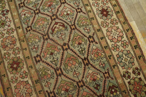 Antique caucasian karabagh rug 3'6"×7'2" pale sky blue, ivory border, circa 1900 6 Antique caucasian karabagh rug 3'6"×7'2" pale sky blue, ivory border, circa 1900 - detail view 5