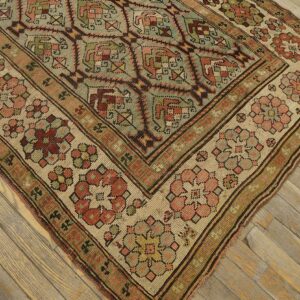 Antique Caucasian Karabagh Rug 3'6"×7'2" Pale Sky Blue, Ivory Border, Circa 1900 - detail view 6