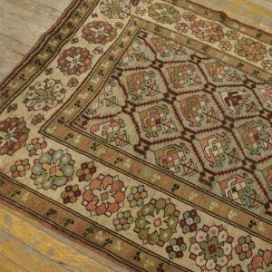 Antique Caucasian Karabagh Rug 3'6"×7'2" Pale Sky Blue, Ivory Border, Circa 1900 - detail view 7
