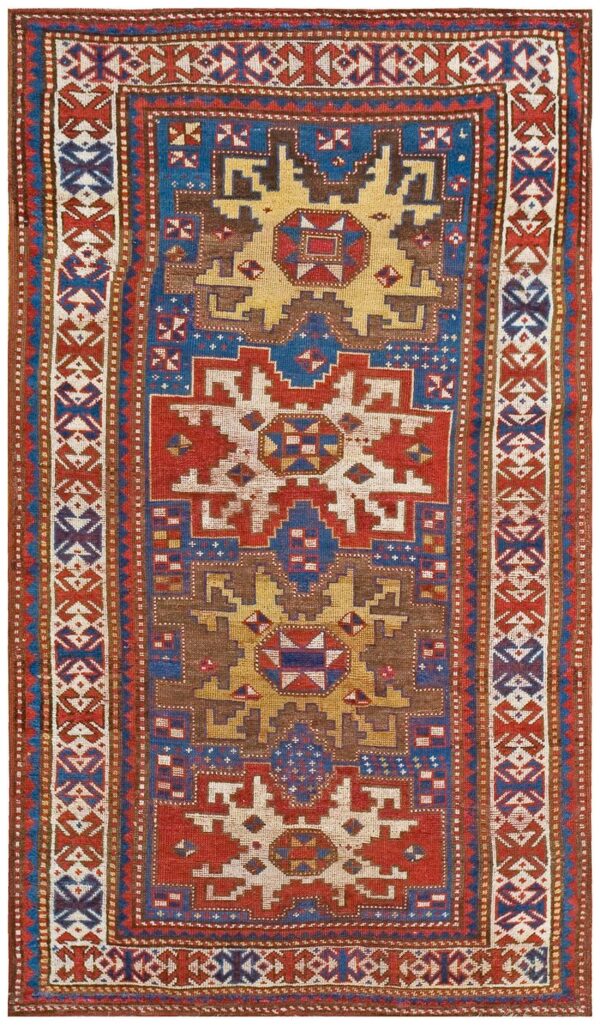 Antique caucasian kazak rug 3'6"×5'10" blue geometric tribal, 1900s 1 Antique caucasian kazak rug 3'6"×5'10" blue geometric tribal, 1900s