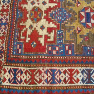 Antique Caucasian Kazak Rug 3'6"×5'10" Blue Geometric Tribal, 1900s - detail view 1