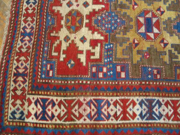 Antique caucasian kazak rug 3'6"×5'10" blue geometric tribal, 1900s 2 Antique caucasian kazak rug 3'6"×5'10" blue geometric tribal, 1900s - detail view 1