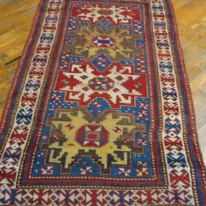 Antique Caucasian Kazak Rug 3'6"×5'10" Blue Geometric Tribal, 1900s - detail view 2