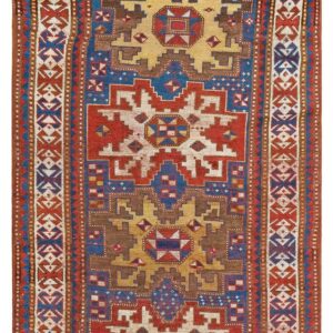 Antique Caucasian Kazak Rug 3'6"×5'10" Blue Geometric Tribal, 1900s - detail view 3