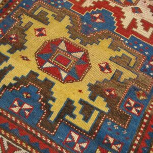 Antique Caucasian Kazak Rug 3'6"×5'10" Blue Geometric Tribal, 1900s - detail view 4