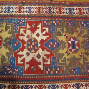 Antique Caucasian Kazak Rug 3'6"×5'10" Blue Geometric Tribal, 1900s - detail view 5