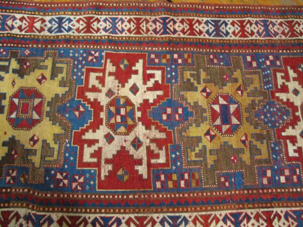 Antique caucasian kazak rug 3'6"×5'10" blue geometric tribal, 1900s 6 Antique caucasian kazak rug 3'6"×5'10" blue geometric tribal, 1900s - detail view 5