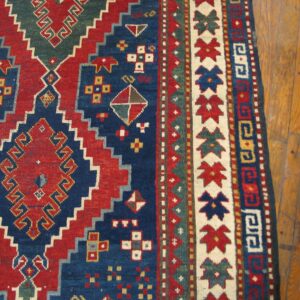 Antique Caucasian Kazak Rug 4'×7'7" Blue Medallion Design, 1890s - detail view 6