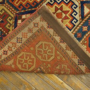 Antique Caucasian Kazak Rug 4'×8'2" Multi Geometric, Rose Pink Border, Circa 1890 - detail view 5