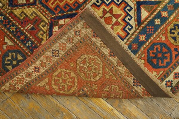 Antique caucasian kazak rug 4'×8'2" multi geometric, rose pink border, circa 1890 6 Antique caucasian kazak rug 4'×8'2" multi geometric, rose pink border, circa 1890 - detail view 5