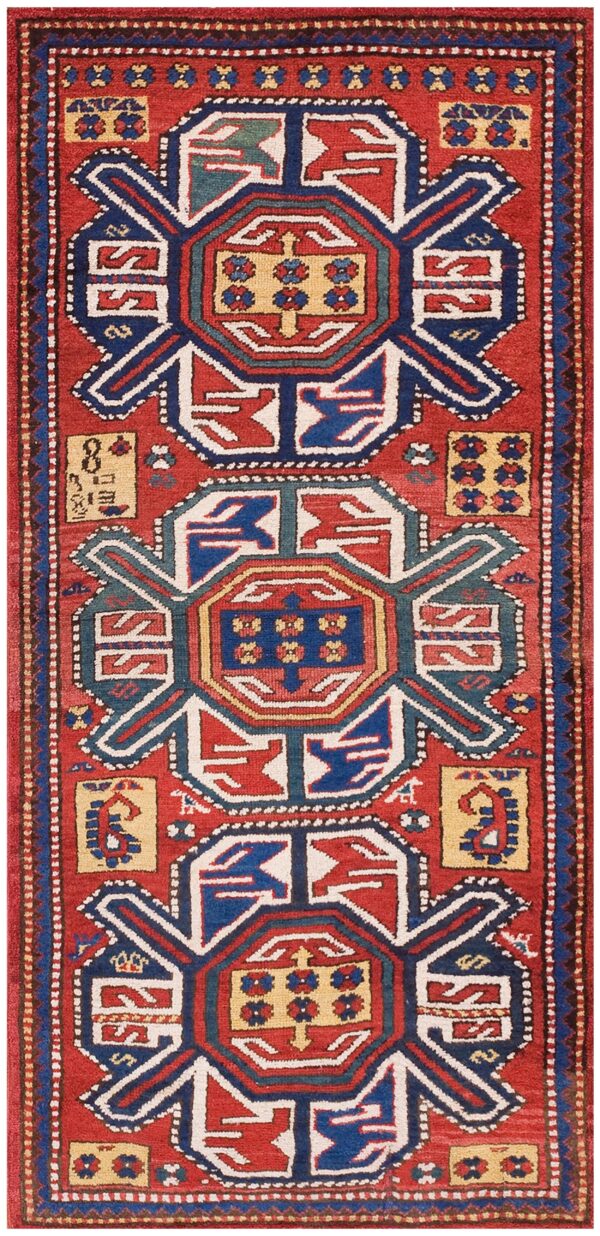 Antique caucasian kazak rug 3'×6' red on red geometric, 19th century 1 Antique caucasian kazak rug 3'×6' red on red geometric, 19th century