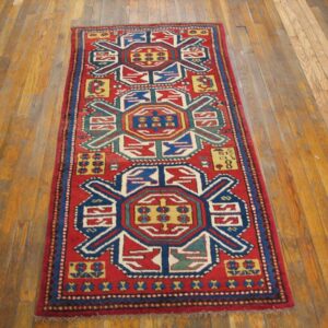 Antique Caucasian Kazak Rug 3'×6' Red on Red Geometric, 19th Century - detail view 1