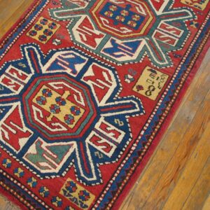 Antique Caucasian Kazak Rug 3'×6' Red on Red Geometric, 19th Century - detail view 2