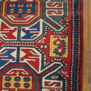 Antique Caucasian Kazak Rug 3'×6' Red on Red Geometric, 19th Century - detail view 3