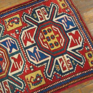 Antique Caucasian Kazak Rug 3'×6' Red on Red Geometric, 19th Century - detail view 4