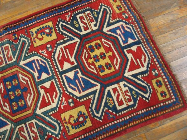 Antique caucasian kazak rug 3'×6' red on red geometric, 19th century 5 Antique caucasian kazak rug 3'×6' red on red geometric, 19th century - detail view 4