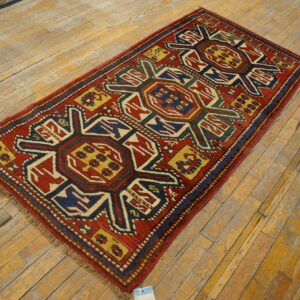 Antique Caucasian Kazak Rug 3'×6' Red on Red Geometric, 19th Century - detail view 5