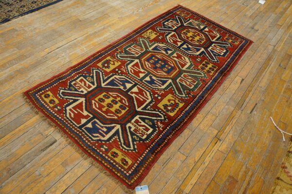 Antique caucasian kazak rug 3'×6' red on red geometric, 19th century 6 Antique caucasian kazak rug 3'×6' red on red geometric, 19th century - detail view 5