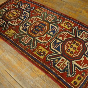 Antique Caucasian Kazak Rug 3'×6' Red on Red Geometric, 19th Century - detail view 6