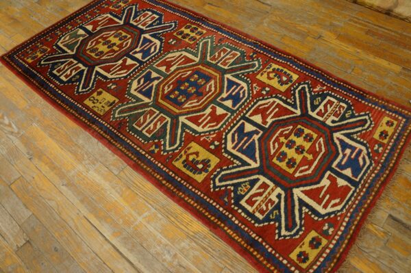 Antique caucasian kazak rug 3'×6' red on red geometric, 19th century 7 Antique caucasian kazak rug 3'×6' red on red geometric, 19th century - detail view 6