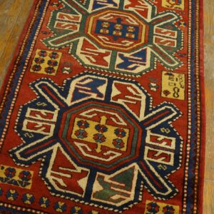 Antique Caucasian Kazak Rug 3'×6' Red on Red Geometric, 19th Century - detail view 7