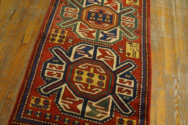 Antique caucasian kazak rug 3'×6' red on red geometric, 19th century 8 Antique caucasian kazak rug 3'×6' red on red geometric, 19th century - detail view 7