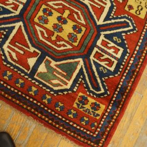 Antique Caucasian Kazak Rug 3'×6' Red on Red Geometric, 19th Century - detail view 8