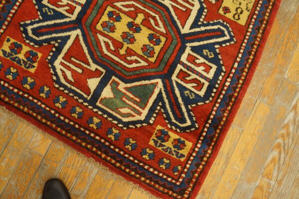 Antique caucasian kazak rug 3'×6' red on red geometric, 19th century 9 Antique caucasian kazak rug 3'×6' red on red geometric, 19th century - detail view 8